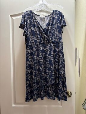 Kayleigh Navy Floral Faux-Wrap Midi Dress